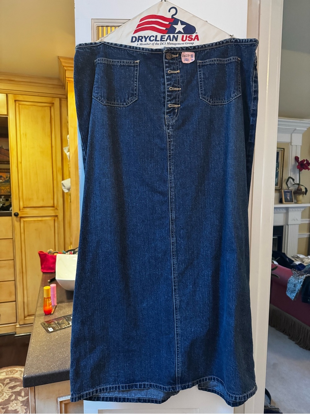 Venezia Deep Blue Button-Front A-Line Denim Skirt